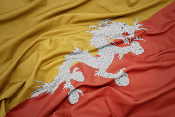 waving colorful national flag of bhutan.