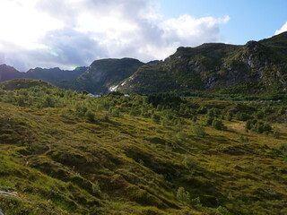 The wonderful landscape in the south of the  Lofoten Islands.