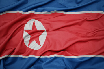 waving colorful national flag of north korea.