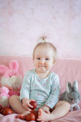 little girl with a pink cat