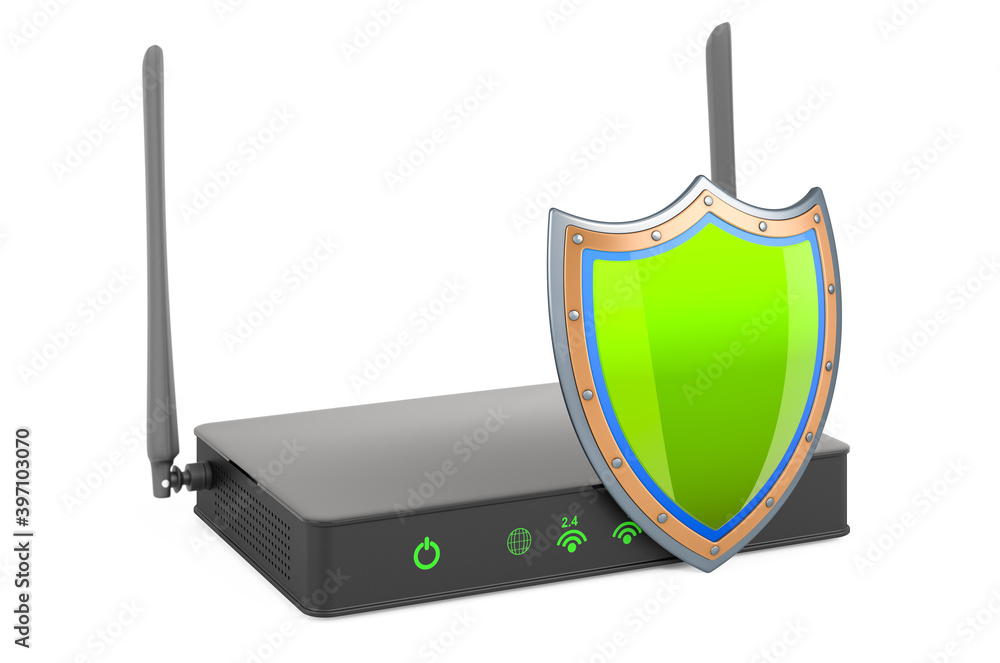 Poster router with shield, 3d rendering