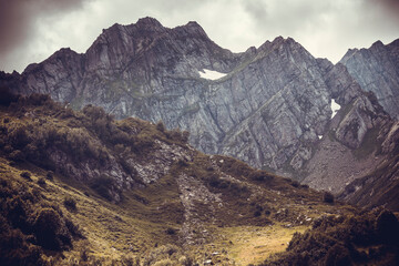 Beautiful mountain landscape at Caucasus mountains with clouds