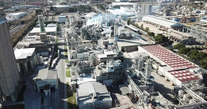 BARCELONA, SPAIN - MARCH 05, 2019: Aerial view of chemical process plant of INOVYN in Martorell manufacturing VCM and PVC