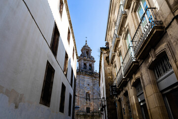 Fototapeta na wymiar Santjago de Kompostela Spain Santiago de Compostela blue sky sunny day sunlight shadows building church