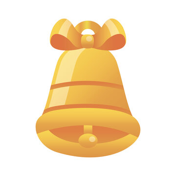 Merry Christmas Gold Bell With Bow Vector Design