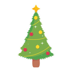 merry christmas pine tree with spheres vector design