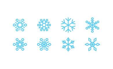 Fototapeta na wymiar Snowflake icons. Set of snow flake linear symbols. Christmas winter time.