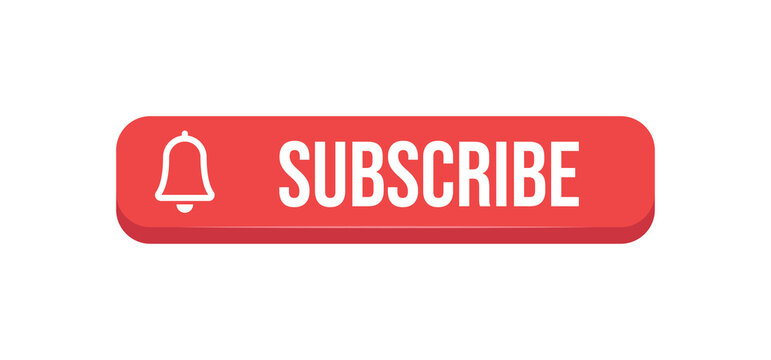 Subscribe red button with bell icon. Subscription to channel in social media. Flat style vector design.