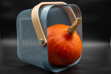 Small pumpkin into the blue basket