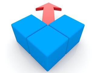 Blue toy blocks with a red arrow