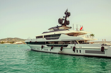 Naklejka premium Beautiful luxurious yacht in the port of Ibiza, Spain