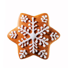 Decorated gingerbread star isolated on white background