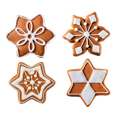 Decorated gingerbread stars isolated on white background