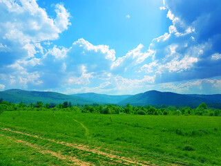 Mountain landscape natural travel background in the summer season with beautiful sky
