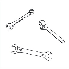 wrench icon vector illustration, set of 3 