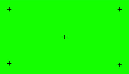 Chroma key, blank green background with motion tracking points. Visual effects compositing. Screen backdrop template. Vector illustration.