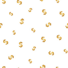 Seamless pattern with gold dollar signs. 