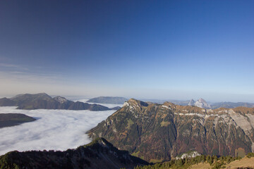Panorama view von the mountain Rophaien on a sunny day in fall