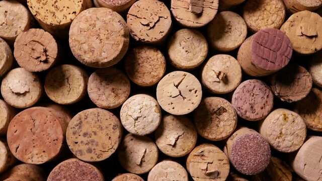 various corks from wine bottles as a video background