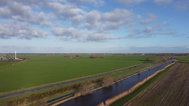 Aerial view from a windmill around Wommels in Friesland The Netherlands