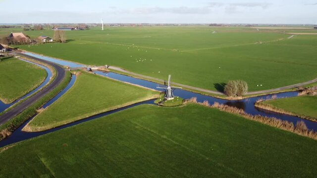 Aerial view from a windmill around Workum, Friesland The Netherlands
