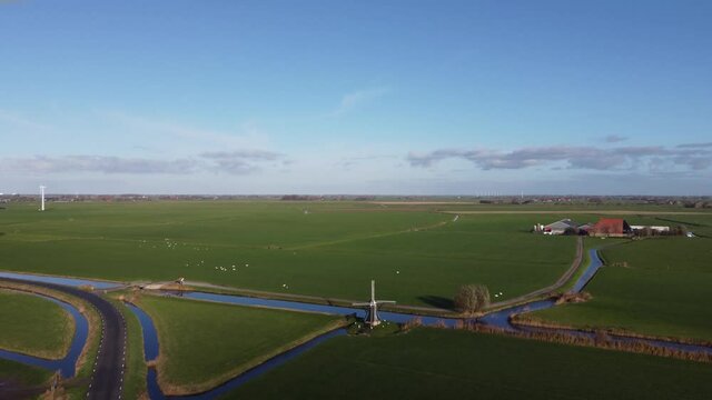 Aerial view from a windmill around Workum, Friesland The Netherlands