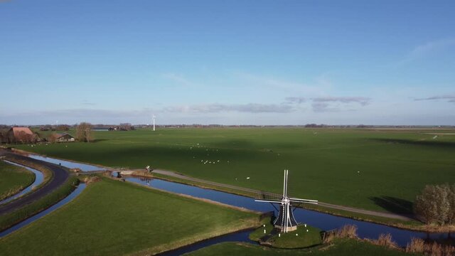 Aerial view from a windmill around Workum, Friesland The Netherlands