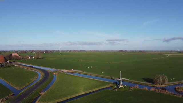 Aerial view from a windmill around Workum, Friesland The Netherlands