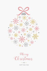 Christmas greeting card with festive ball. Xmas wishes. Vector