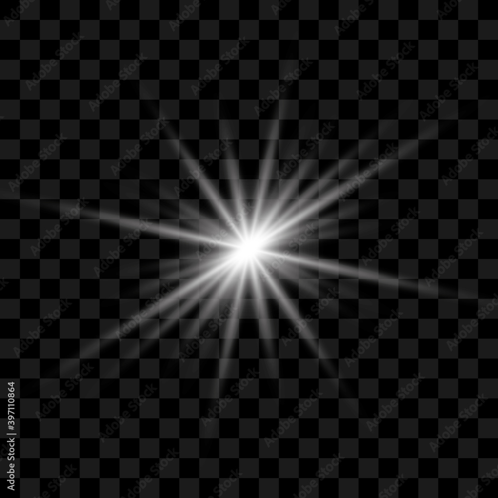 Wall mural white beautiful light explodes with a transparent explosion. vector, bright illustration for perfect
