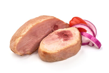 Smoked chicken meat, isolated on white background