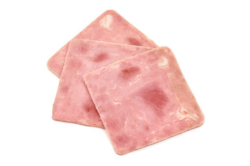 Thinly Sliced Ham, close-up, isolated on white background