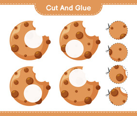 Cut and glue, cut parts of Cookies and glue them. Educational children game, printable worksheet, vector illustration