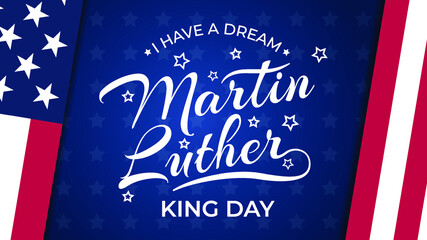 Martin Luther King Day lettering USA background vector illustration. MLK celebration banner with USA flag and text - MLK United States of America