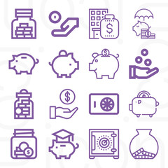 16 pack of monetary fund  lineal web icons set