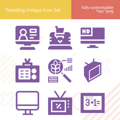 Simple set of analyzed related filled icons.