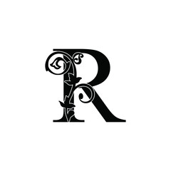 letter R. Vintage black flower ornament initial letters.  Alphabet. Logo vector 
