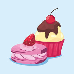 Sweet cupcake and cookie vector design
