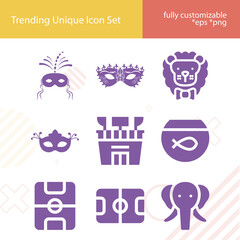 Simple set of circus related filled icons.