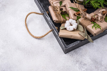 Christmas gift boxes in craft paper