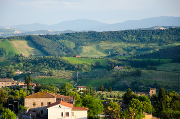 Beautiful landscape to Tuscany fields with some cottages.