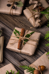 Christmas gift boxes in craft paper