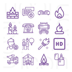 16 pack of burn  lineal web icons set