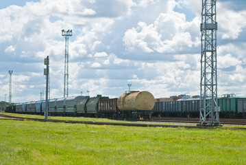 railway cars for transportation of petroleum products at the station