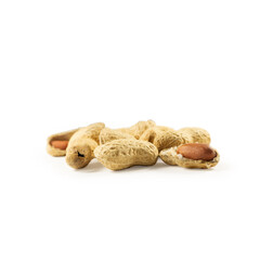 A handful of peanuts on a white background