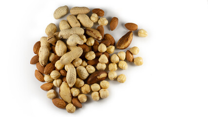 A handful of nuts on a white background