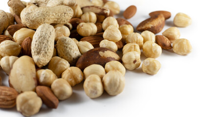 A handful of nuts on a white background
