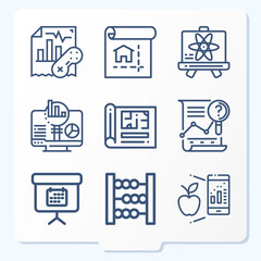 Simple set of 9 icons related to literary criticism