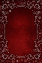 Red Winter Background with white frame and snowflakes. Christmas card, xmas background
