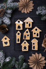Gingerbread cookies in shape of houses